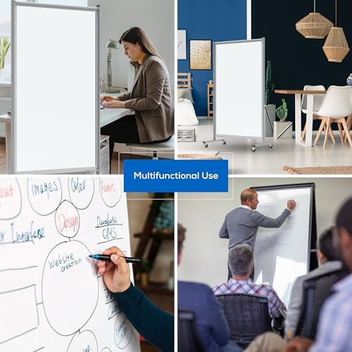 FSE 373-MD4072W Mobile Magnetic Whiteboard Room Divider, 75" Tall Double-Sided Board, Sound Proof Partition Wall Divider with Locking Casters, Steel Frame, Ghost-Resistant Surface, White/Silver - Image 6