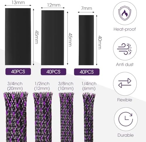 Tatuo 65.6 ft Braided Cable Sleeve Expandable Wire Sheathing (Purple) - Image 2