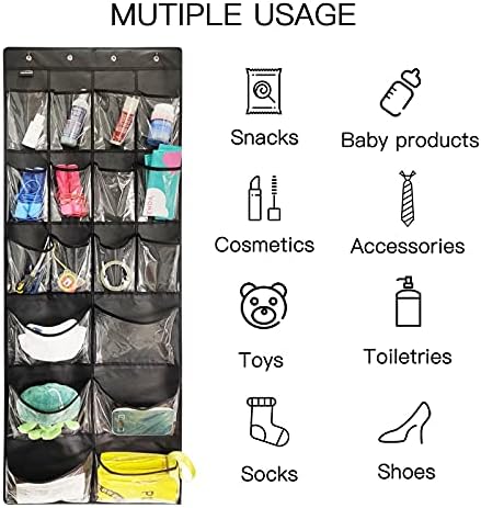 2 Pack Extra Large Hanging Over Door Shoe Organizers,closet shoe organizer shoe rack organizer shoe storage,12+6 Crytal Pockets,8Hooks,black (59"x 21.6") - Image 3
