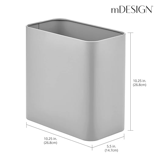 mDesign Small Metal 2.4 Gallon/9 Liter Trash Can Wastebasket Garbage Bin for Bathroom, Slim Rubbish Waste Bin Trashcans - Mirri Collection - Gray (23578MDBST)