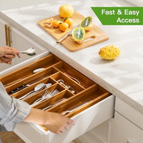 Pipishell Bamboo Expandable Silverware Drawer Organizer, Brown, Medium - Image 5