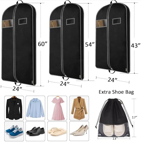 BALEINE 2PK Garment Bags for Hanging Clothes, 43" Suit Bag for Travel - Image 2