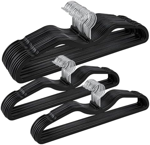 Plastic Short Neck Hangers 40 Pack Ultra-Thin Space-Saving ABS 360° Swivel Hook Ideal for Closet Organization Fits Coats Shirts Dresses & More (40, Black) by Unknown