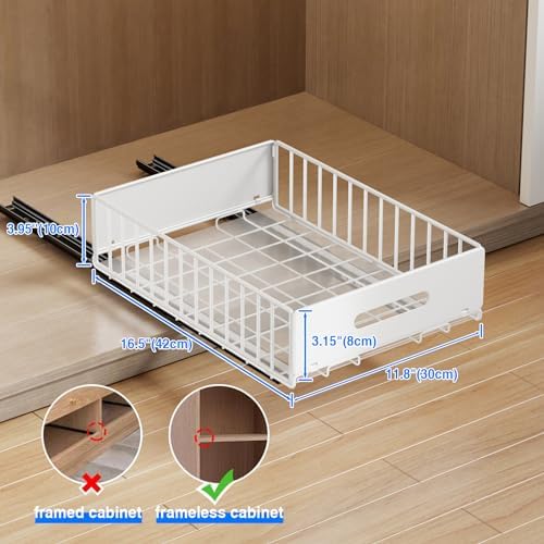 MUSTORN 2 Pack Pull Out Cabinet Organizer, Slide Out Cabinet Drawers Peel and Stick Pull Out Drawers Heavy Duty Pull Out Shelf for Kitchen, Cupboard, Pantry, Bathroom (16.5" D*11.8" W*3.94" H-White) - Image 3