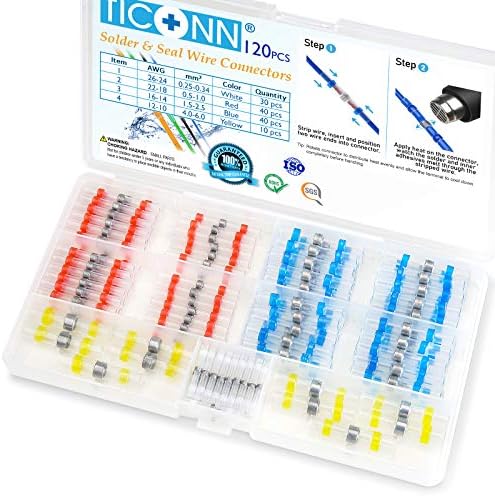 TICONN 120 Pcs Solder Seal Wire Connectors, Heat Shrink Butt Splice by TICONN
