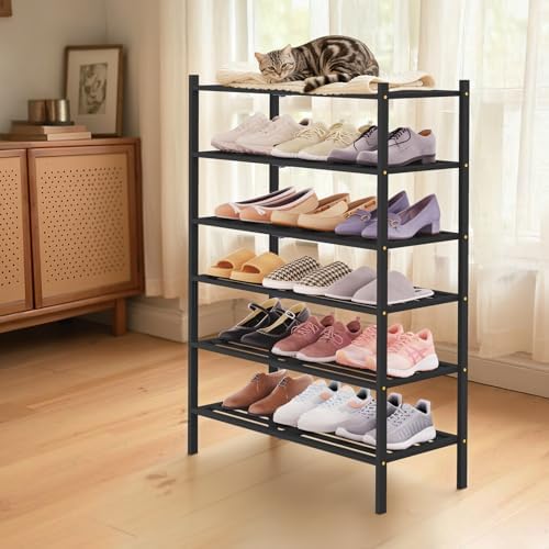 Smiry Bamboo Shoe Rack, 5 Horizontal Slats, 6 Tier - 26.8" Wide, Black - Image 2
