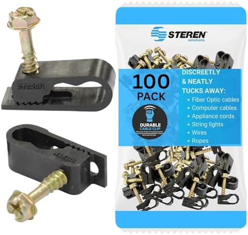 STEREN Coaxial Cable Clips - Cable Holder - Siding Clips for Hanging - Cord Holder for Desk - Cable Clamps - Cord Clip - Wire Organizer Clips - Tv Mount Screws (Black, 100 Count - Dual Screw) by STEREN
