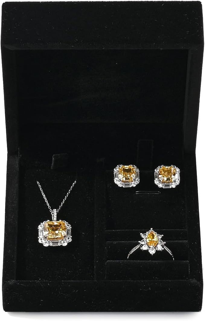 3 in 1 Velvet Jewelry Set Gift Box Earring Gift Box Ring Necklace Boxes Small Jewelry Storage Boxes for Travel Birthday Mother's Day Valentine's Day Gifts (Black)