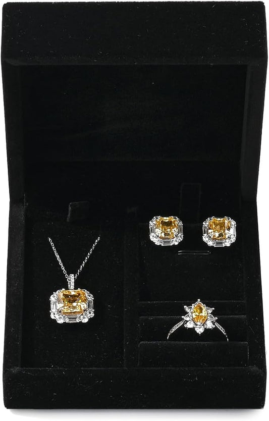 3 in 1 Velvet Jewelry Set Gift Box Earring Gift Box Ring Necklace Boxes Small Jewelry Storage Boxes for Travel Birthday Mother's Day Valentine's Day Gifts (Black)