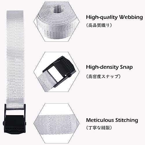 TRIWONDER Cinch Tie Down Strap Lashing Straps Heavy Duty Nylon Straps with Cam Buckles for Cargo, Trucks, Boat, Motorcycle,SUP, Kayak, Canoe, Trailer (3m, Grey - 4 Pack) - Image 3