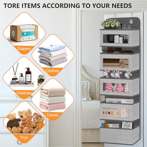 Over The Door Hanging Organizer Storage with 5 Large Pockets,Wall Mount Clear Windows and 2 Widened Metal Hooks for Pantry,Nursery,Diapers,Bathroom,Kitchen,Closet,Dorm - Image 4