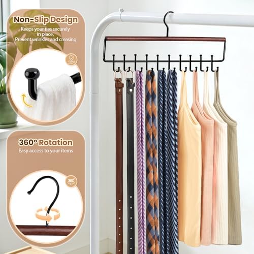 2PC Tie Belt Rack Hanger for Closet, Wood Tie Holder Organizer with 20 Hook - Image 5
