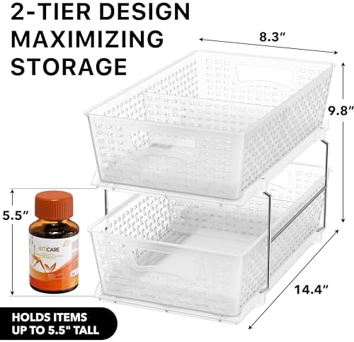Simple Houseware 2 Tier Pull-Out Sliding Drawer Under Sink Storage, Clear - Image 2