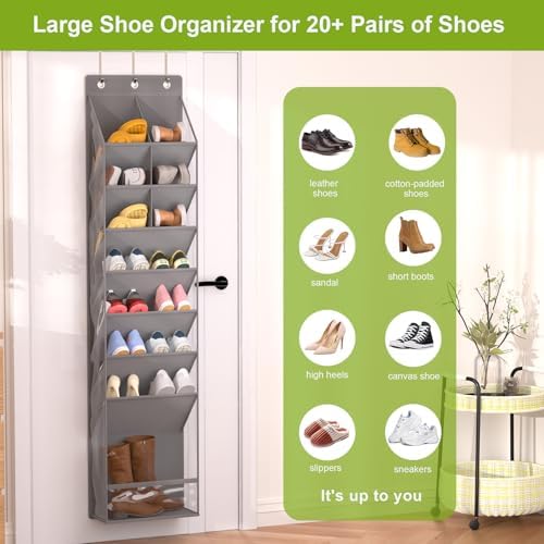 Over the Door Shoe Organizer for 16-20 Pairs, Gray - Image 5
