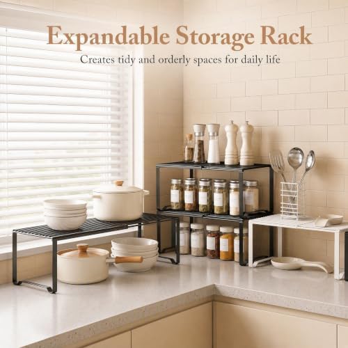 Extendable Metal Wire Shelf Organizer - Adjustable 15-24.4in Length, Stackable Storage Rack for Kitchen/Pantry/Bathroom/Shoe Cabinet/Tool Closet (1,Black) - Image 6