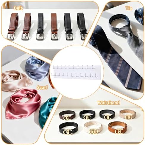 Belt Organizer Holder Wooden Belt Hanger for Closet Wall Mount Belt Storage Rack Tie Bra Scarf Hanger Holds Over 40 Large Belts (White) - Image 5