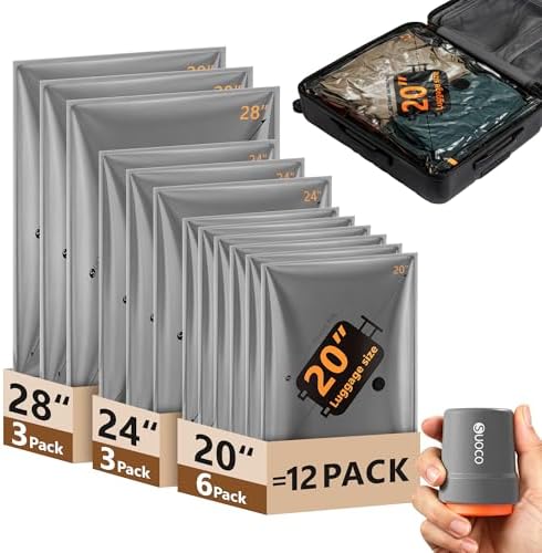 Travel Vacuum Bags with Cordless Electric Pump, 12 Combo Compression Packing Cubes for Clothing Clothes, Luggage Suitcase Organizer, Space Saver Vacation Cruise Travel Essentials by SUOCO