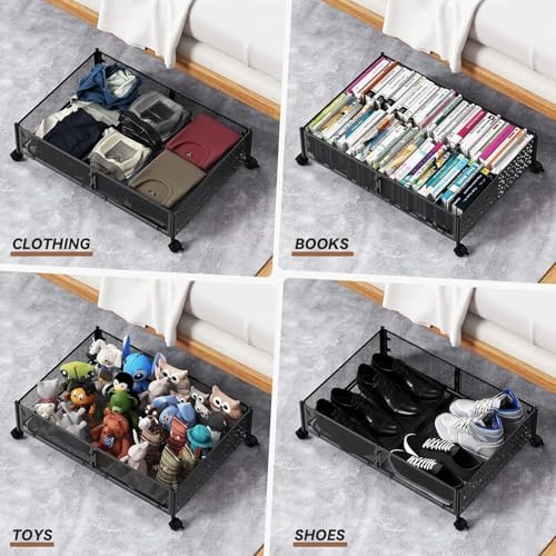 PHINOX Under Bed Storage with Wheels,Patterned,Sturdy Metal,4 Pack,Black - Image 5