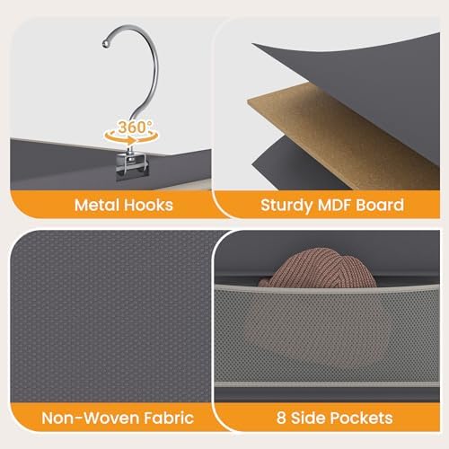 YOUDENOVA Upgraded Extra Wide Hanging Shoe Organizer for Closet, 8-Shelf Storage Organizer with 8 Side Pockets, Hanging Shoe Rack for Hats Clothes Jeans, 2 Packs, Grey - Image 7