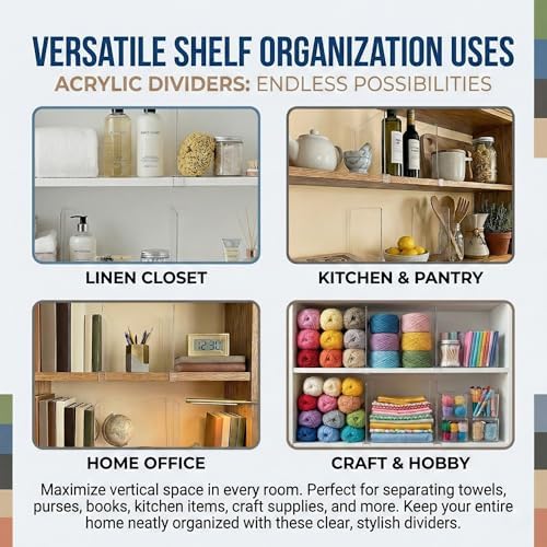 Acrylic Shelf Dividers, 8 Pack Clear Closet Shelf Organizer, Slide-On Vertical Dividers for Sweaters, Shirts, Towels & Handbags, Fits 3/4 in Shelves, 11 x 8 in - Image 5