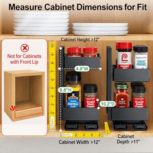 iSPECLE Vertical Spice Rack Pull Out - 1 Pack Rotate No-Drill Slide Out Spice Rack for Cabinet Swivel Easy Access Spices, Adjust Height for 4oz to 8oz Spice Jars Inside Kitchen Pantry Cabinet, Black - Image 2