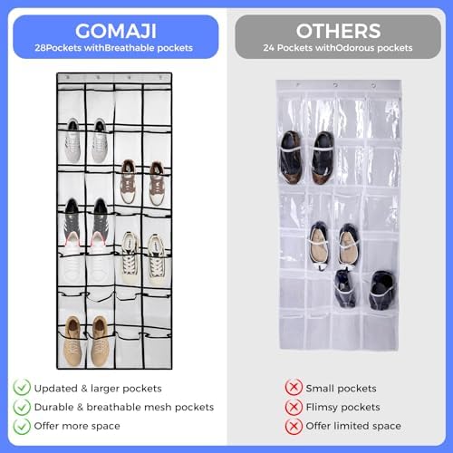GOMAJI 28 Large Pockets Over the Door Shoe Organzier, Hanging Shoe Organizer for Door Large Capacity Shoe Storage Bag with 4 Metal Hooks - Image 4