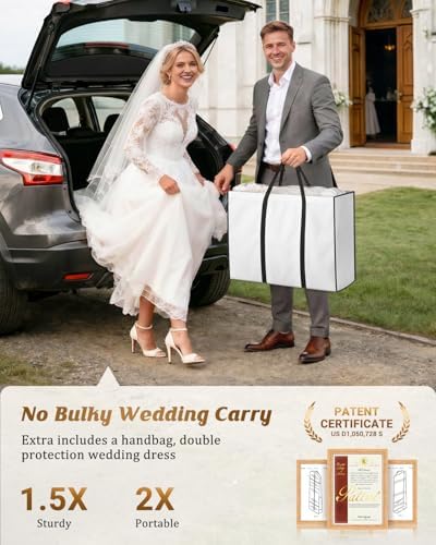 MISSLO Portable 70" Wedding Dress Garment Bag with Bride Tote Bag 8'' Gusseted Dress Bags for Gowns Long 4 Pockets Dress Cover for Women, White - Image 3
