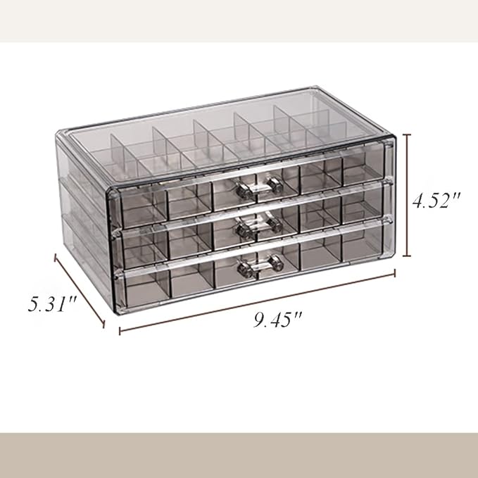 YUFONG Earring Storage Box Organizer 3 Drawers Acrylic Jewelry Storage Box Holder Transparent Jewelry Display Stand with 72 Small Compartments Gift for Women Girls (Clear Black)