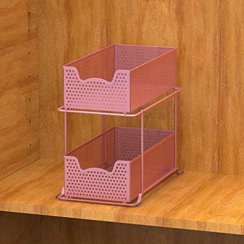 Simple Houseware 2 Tier Sliding Cabinet Basket Organizer Drawer, Pink - Image 5