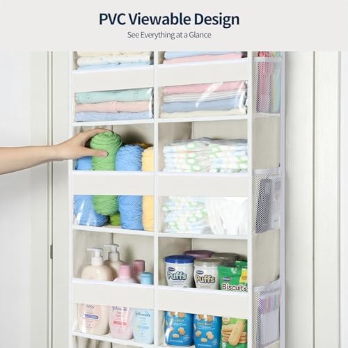 Yecaye Over The Door Organizer, 5 Tier Extra Large Behind Door Storage of 10 Compartments, 80lbs Heavy Duty Door Organizer Hanging with Clear Window for Closet Bedroom Pantry Bathroom, Beige - Image 4