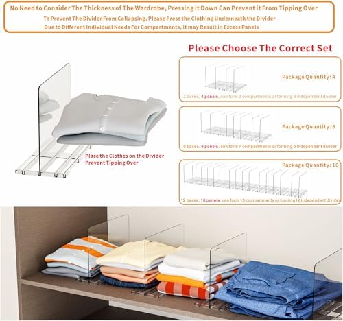 Yieach Clear Acrylic Shelf Dividers for Closet Organization,16Pack Adjustable Bags,Clutch,Purse Organizer and Storage,Handbag Organizer for Closets,Purse Divider,8.8″ Tall Sweater,Tshirt,Towel Divider - Image 4