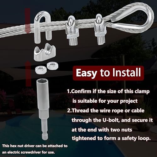 16PCS M4 3/16-1/8 Inches Stainless Steel Wire Rope Clips Cable Clamps - Image 5