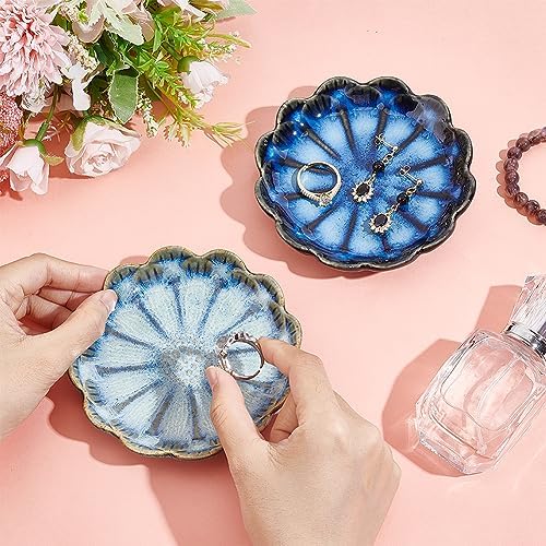 NBEADS 2 Pcs 2 Color Ceramic Jewelry Tray, Lotus Flower Shape Ring Dish Holder Porcelain Trinket Tray Decorative Trinket Plate for Ring Necklace Bracelet Jewelry Watch Key Gift - Image 3