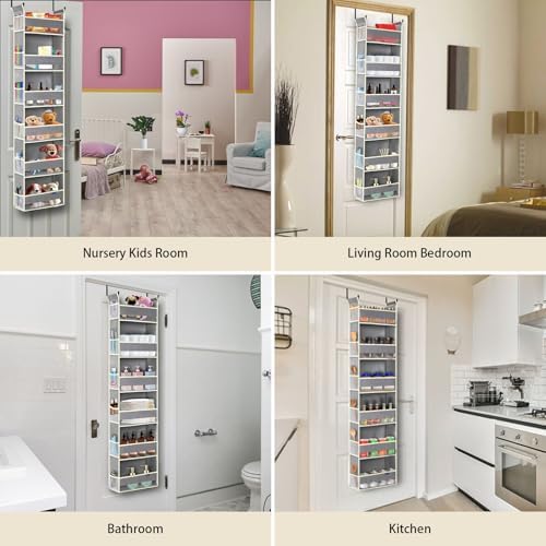 Over The Door Organizer 6-Shelves and 12 Side Pockets, Over The Door Storage for Bathroom Bedroom Nursery, Hanging Door Organizers for Baby Diapers and Kids Toys (13"x5"x54", Grey) - Image 5