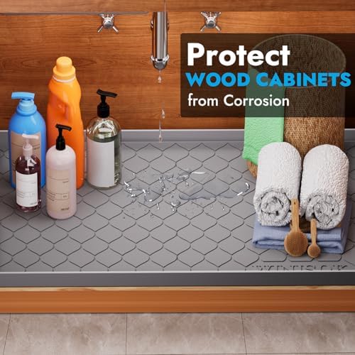 Winisok Waterproof Under Sink Mat 37" x 22", Silicone Mat, Light Gray - Image 3