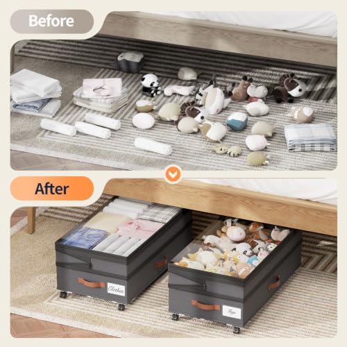 Yecaye 90L Under Bed Storage with Wheels, Height Adjustable, 2 Pack, Grey - Image 7
