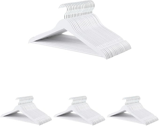 Amazon Basics Durable Wooden Clothes Hangers,White,(Pack of 80)