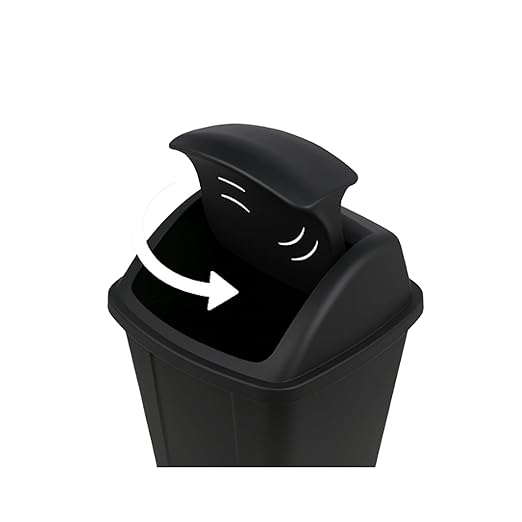 13-Gallon Black Plastic Kitchen Trash Can with Swing Top Lid