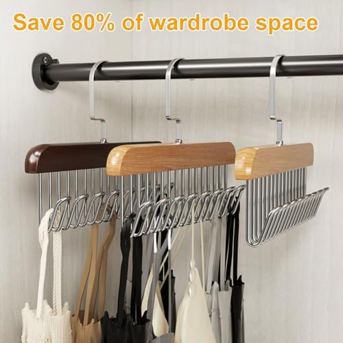 Belt Hangers for Men - 2 Pack Belt Organizer for Closet with 16 Metal Hooks Bra Organizer for Closet - Non-Slip Belt Holder for Closet Space Saving Belt Holder Belt Rack for Closet Brown - Image 3