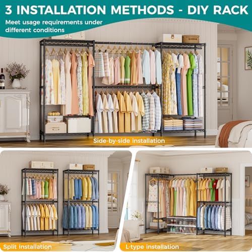 SINGAYE Heavy Duty Portable Closet Metal Clothes Racks Wardrobe with Shelf - Image 3