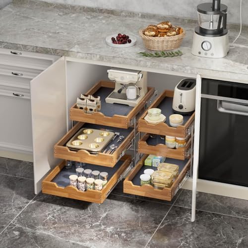 OCG Pull Out Cabinet Drawer 20" W x 21" D, 3 Tier Pull Out Cabinet Organizer, Heavy-Duty Slide Out Drawer for Cabinets, Organization for Kitchen, Pantry, Bathroom - Image 4