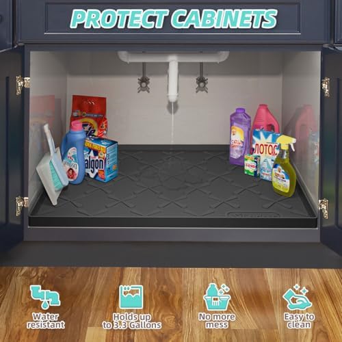 SIKADEER Waterproof Under Sink Mat Silicone 28"x19", Kitchen Cabinet Liner - Image 5