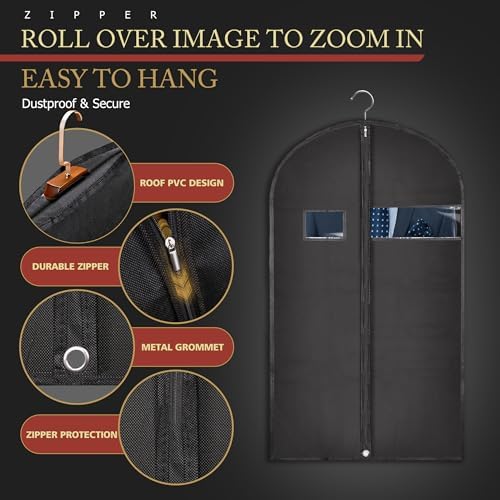 Hleelomi 2 Pack 40-in Garment Bag for Hanging Clothes Suit Bag Black - Image 2