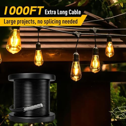 Vinyl Coated Wire Rope 304 Stainless Steel Coated Wire Cable-Black, 1/16" OD to 3/32" x 1000FT, with 300 Pcs Crimping Sleeves-Cable for String Lights, Suitable for Clotheslines - Image 4