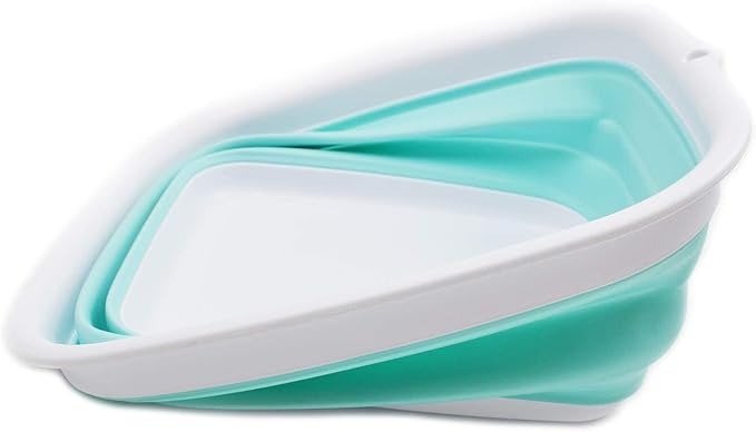 SAMMART 7.7L (2 Gallon) Collapsible Tub - Foldable Dish Tub - Portable Washing Basin - Space Saving Plastic Washtub (White/Lake Green, S)