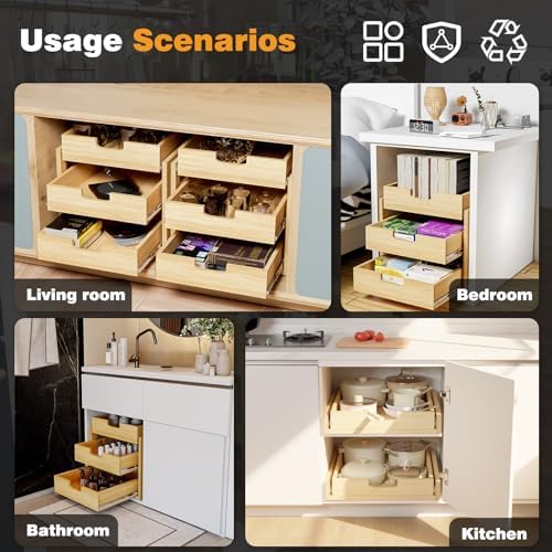Pull Out Cabinet Organizer, 17''W×21''D Sliding Drawers for Cabinets, Soft Close Slide Out Wooden Pull out Drawers, Base Cabinet Organization for Kitchen, Pantry, Bathroom - Image 7