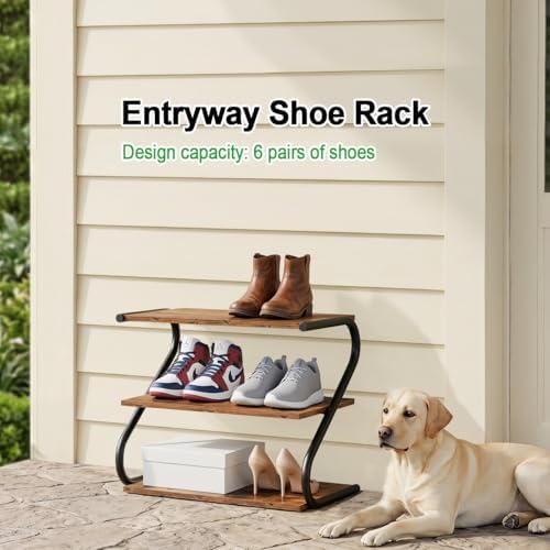 Small Shoe Rack for Entryway Closet, S-Shaped Wooden Shoe Shelf - Image 3