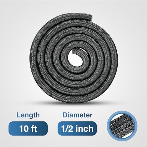 Nilight Cable Sleeve, 10ft-1/2inch Cord Management Sleeves Black Wire Loom - Image 2