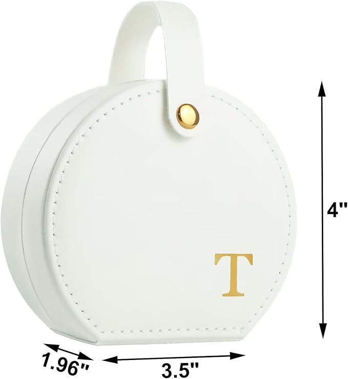 Travel Jewelry Case, Elegant Half-Moon Design with Golden Accents, Detachable Handle, White Personalized Accessory Organizer, Fashion-Forward Gift for Women and Teens(T)