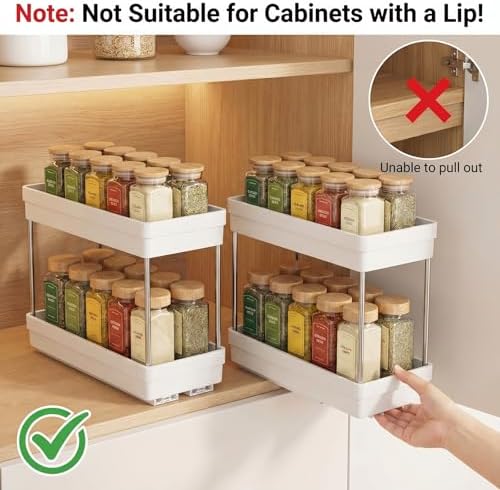 Pull Out Spice Rack, 2 Pack 2-Tier Cabinet Organizer, White - Image 4